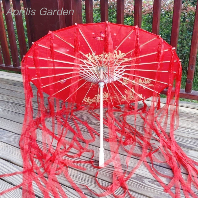 Smart Garden Umbrella - 82cm Red Flower Ancient Oil Paper